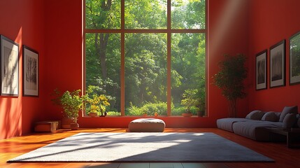 Sunlit Modern Living Room with Forest View