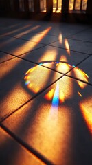 Dreamy Holographic Rainbow Light Refraction on Tile Floor