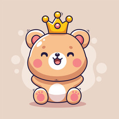 Cute cartoon bear with crown. Vector illustration in flat style.