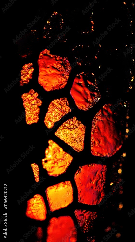 Poster abstract red and orange textures with glowing shapes and patterns
