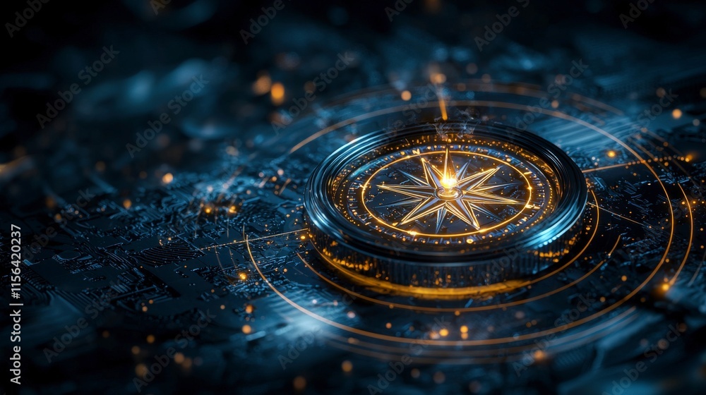 Poster Abstract viewpoint glowing compass in an enchanted forest symbolizing infinite possibilities in digital art