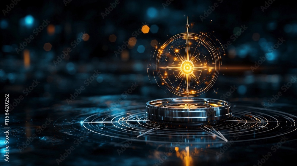 Poster illuminating compass drawing circles symbolizing boundless exploration in a digital realm