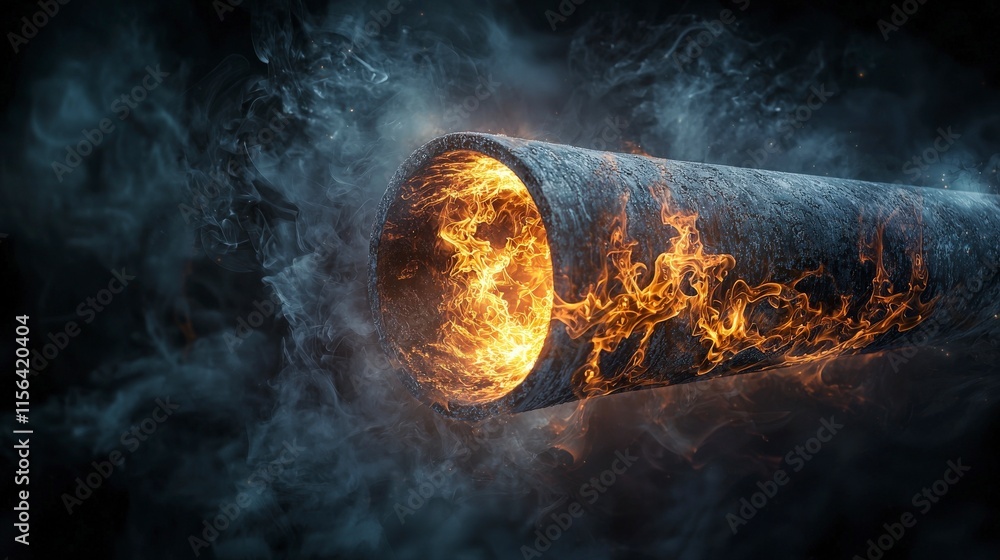 Poster Misty patterns emanating from a glowing pipe industrial setting digital art dark environment abstract concept