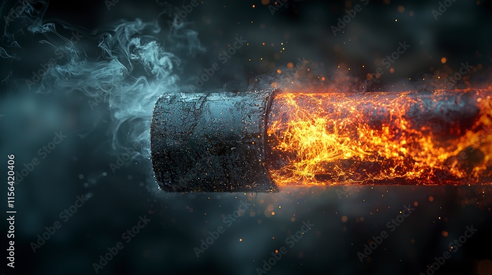 Poster Misty patterns emanating from a glowing pipe industrial setting digital art dark environment close-up view abstract concept