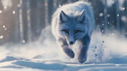 Arctic Fox in Winter Wonderland: A Majestic Run Through Snow