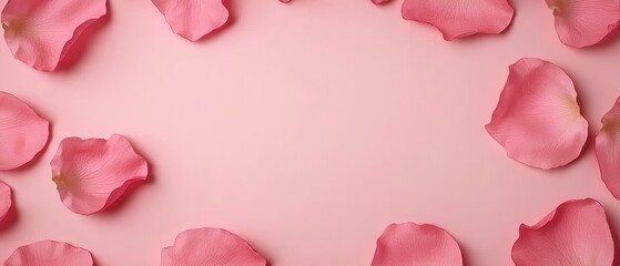 Fototapeta premium Romantic Pink Rose Petals Border on Soft Background