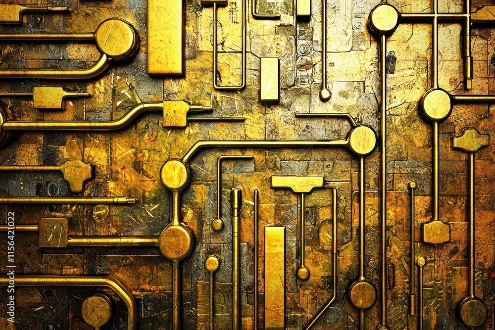 Poster Abstract golden texture with intricate circuit patterns and shapes