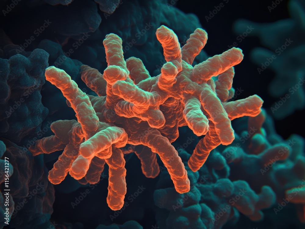 Poster intricate microbial structures displayed in vibrant colors