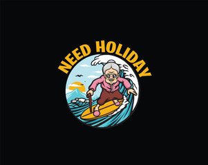 need holiday grandma surfing illustration