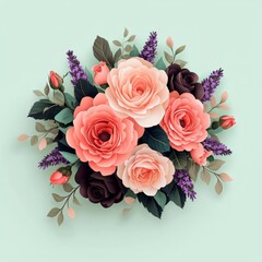 Pastel Floral Arrangement  Roses  Lavender  Greenery Bouquet Design