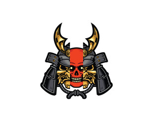 skull and samurai head mascot illustration