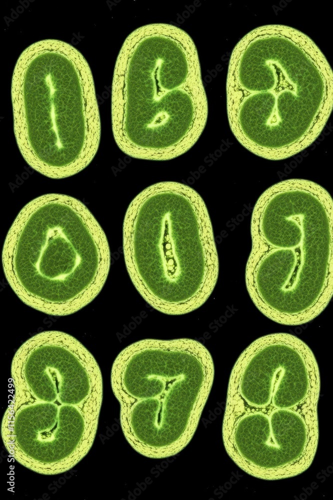 Poster unique patterns of green cellular structures under microscopic view
