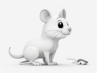 Obraz premium 3d cartoon illustration of a 3d white drawing mouse isolated on white background