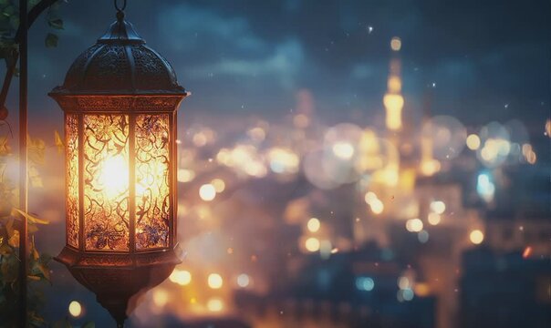 Eid mubarak and ramadan kareem greeting background with beautiful islamic lantern