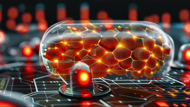 Explore innovative cellular technology in a futuristic laboratory environment with glowing elements