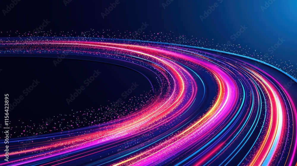 Poster colorful light trails on dark background for abstract design use