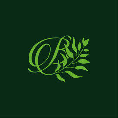 Fototapeta premium Minimalist Letter B with Leaves for Garden Plant Logo Design