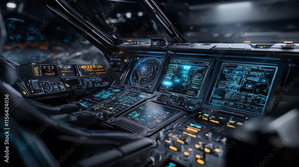 Leinwandbilder High-tech spacecraft cockpit exploration advanced spacecraft visual insights futuristic setting close-up view space concepts