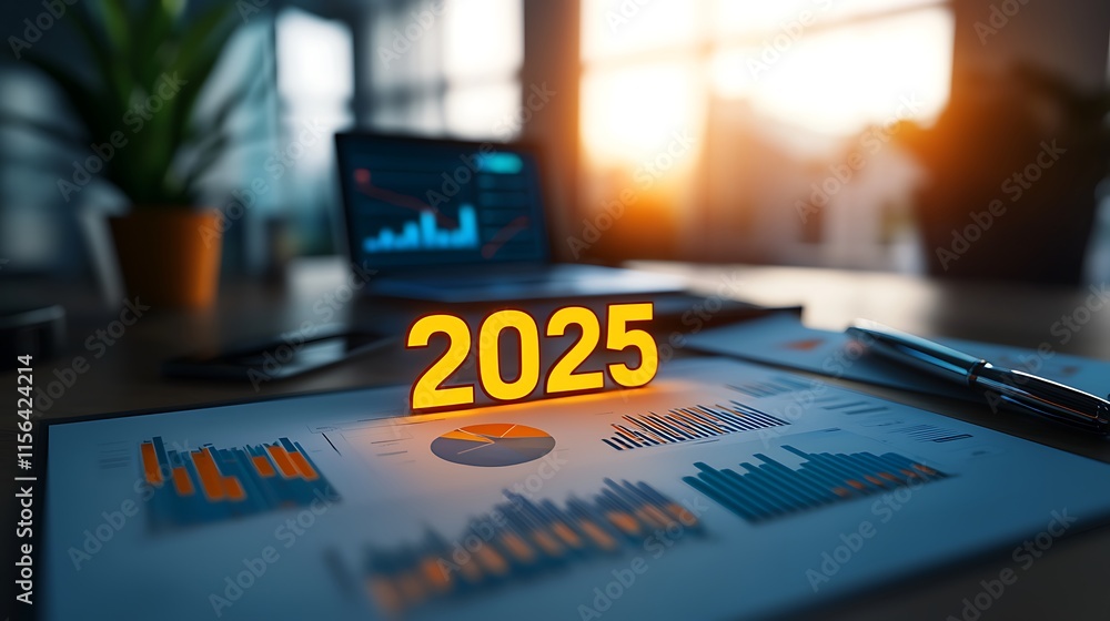 Poster financial data graphs showing projected growth for two thousand twenty five