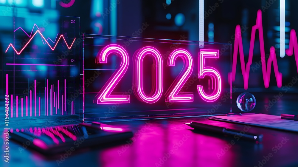 Poster neon twenty twenty five year financial data graphs