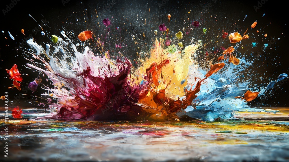 Fototapete dynamic paint splashing art creation scene studio photography colorful environment close-up view cre