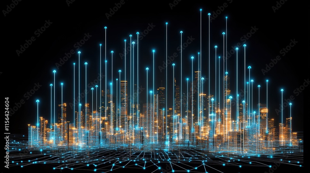 Aufkleber futuristic cityscape with data connectivity and light patterns