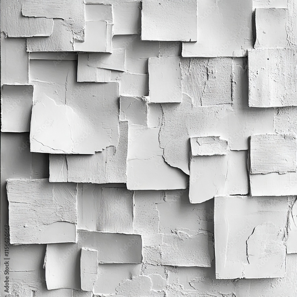 Poster close-up of a white plaster wall with geometric patterns, showcasing texture and shadows in a minima