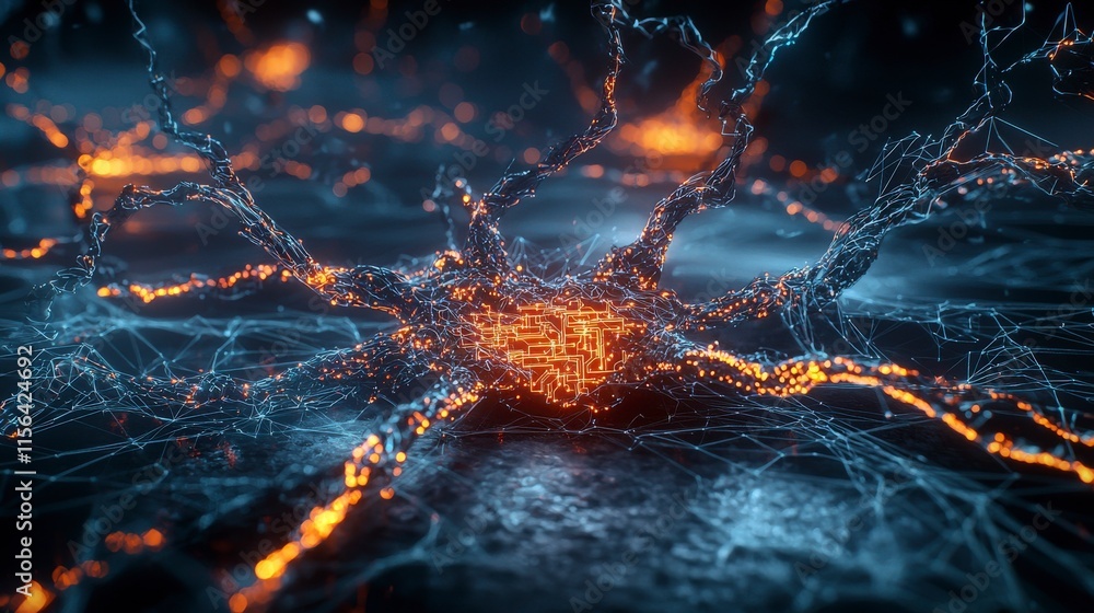 Poster Futuristic circuit network digital realm abstract visuals tech environment close-up view connectivity concept