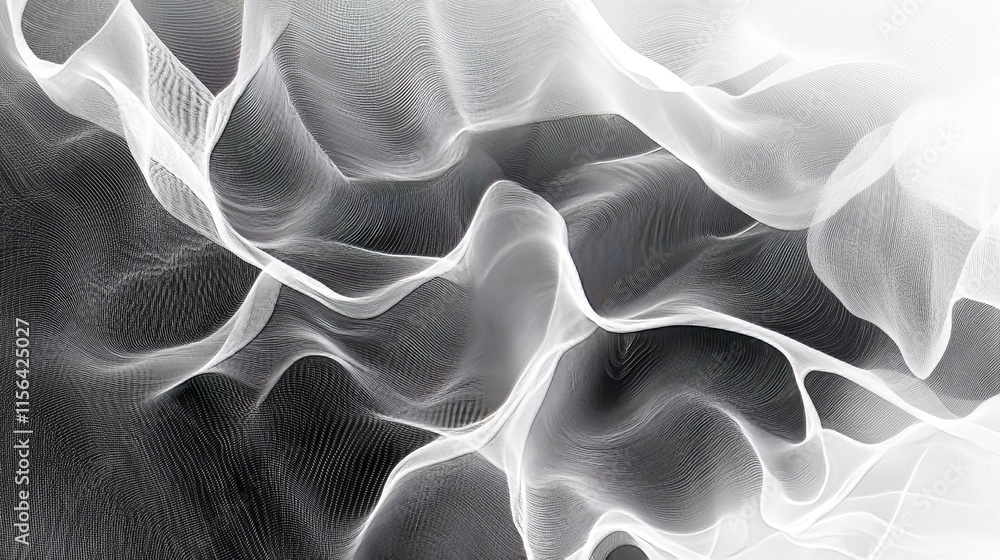 Poster A captivating abstract image featuring flowing black and white wave patterns with intricate textures and dynamic movement.