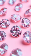 Fototapeta premium Pink Diamonds Luxury Gems Sparkling Jewelry Precious Stones on Pink Background