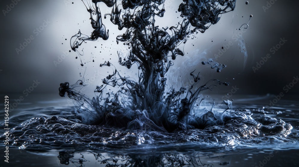 Aufkleber ink dispersing into water studio abstract art dark environment close-up fluid dynamics
