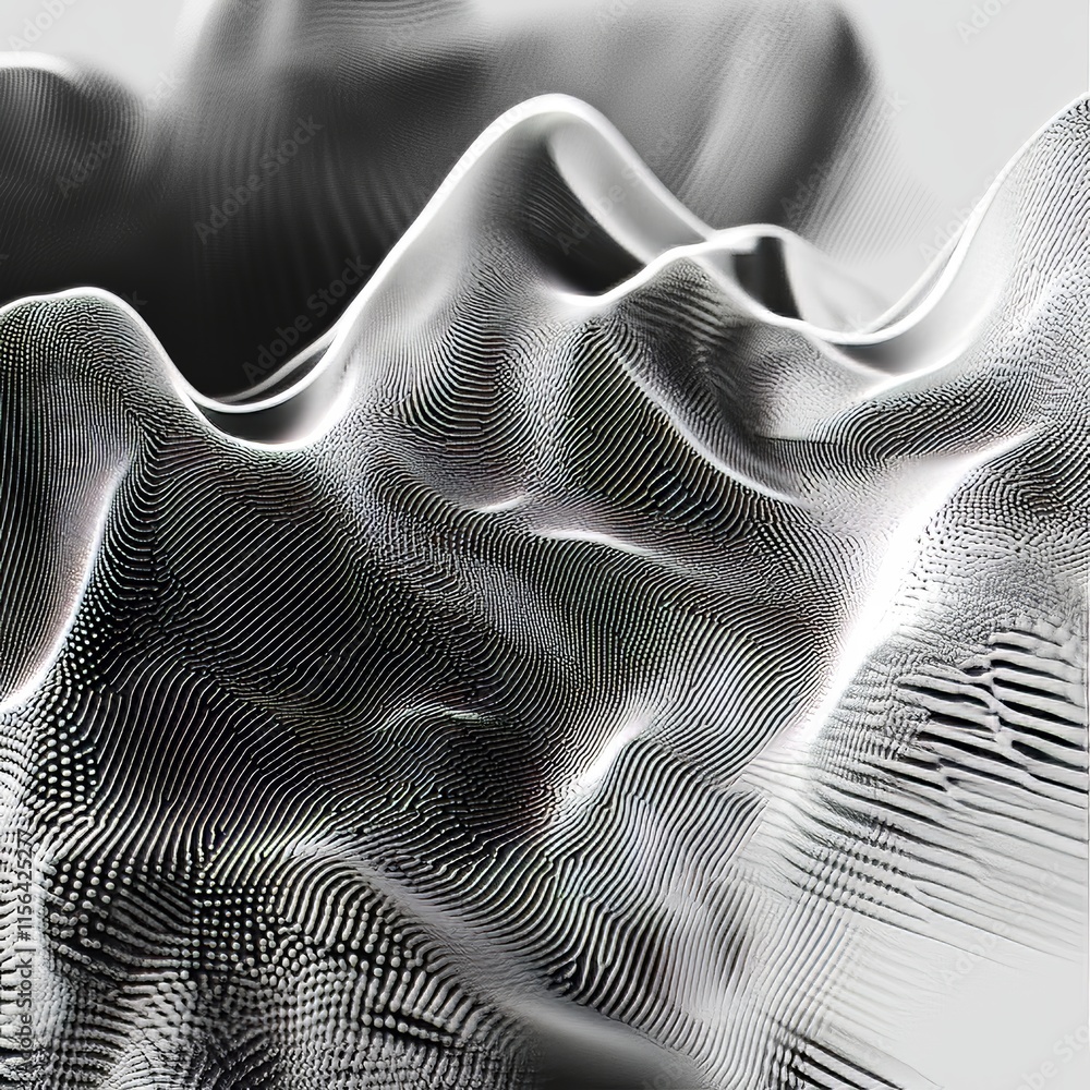 Poster a captivating abstract black and white 3d wave pattern with dynamic lines, perfect for modern design