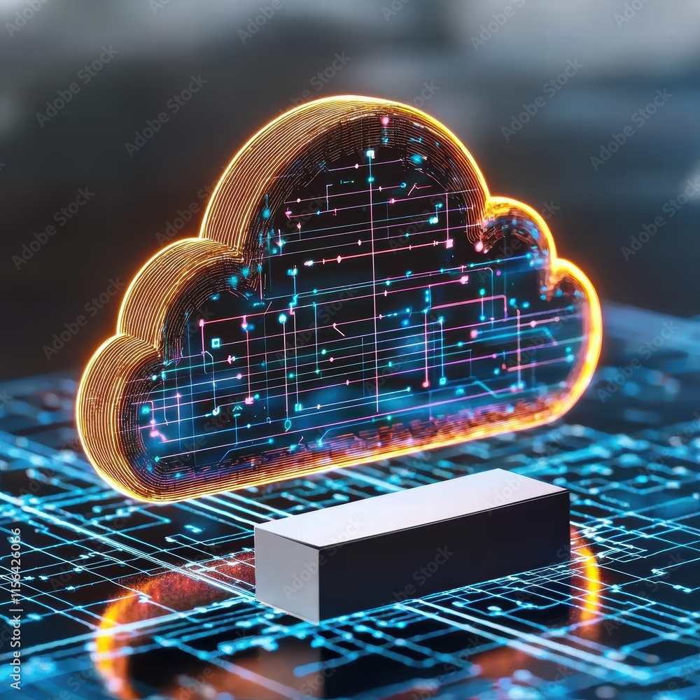 Poster abstract cloud computing concept with data connections and block