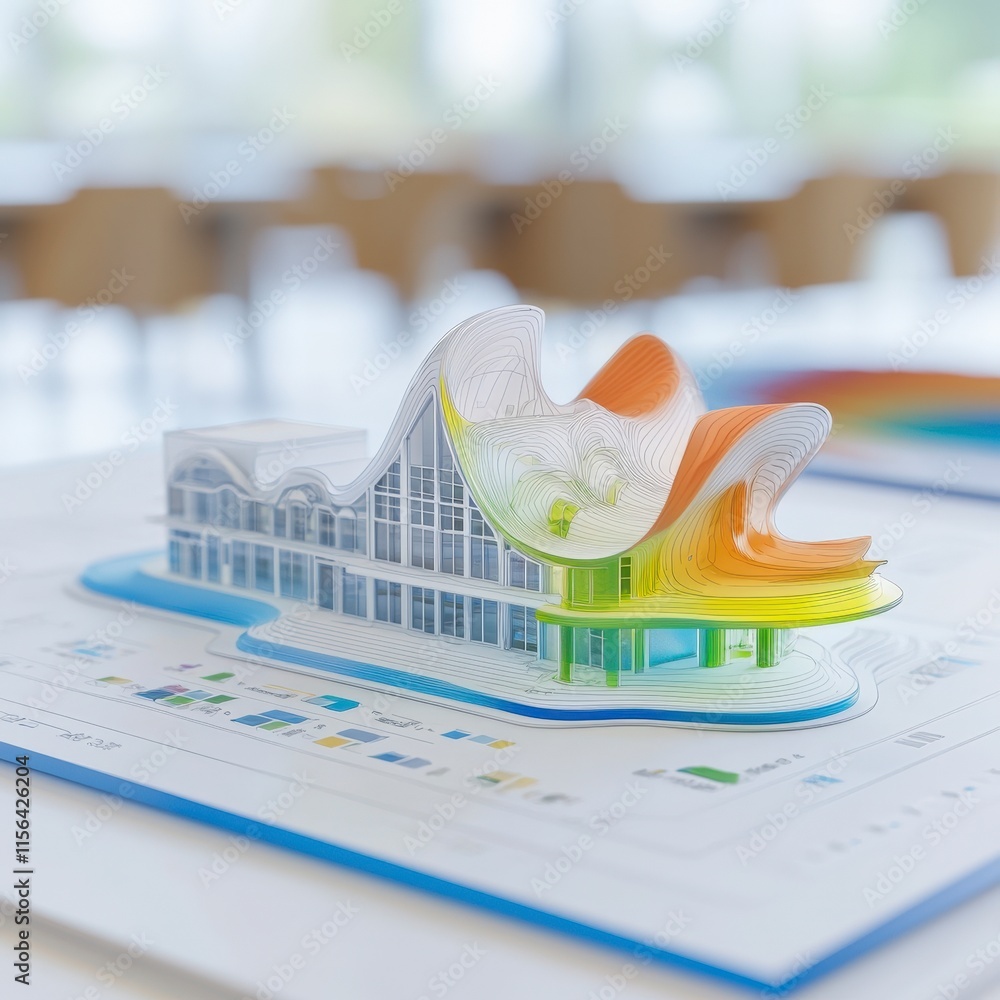 Poster architectural model modern building design 3d render concept blueprint presentation