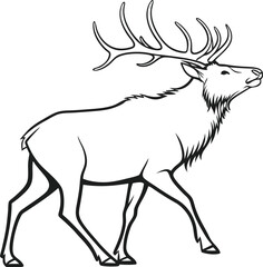 Elk outline vector and illustration line art design on a white background.