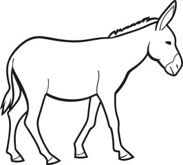 Donkey outline vector and illustration line art design on a white background.