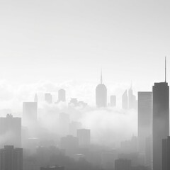 Fototapeta premium Foggy cityscape - urban skyline with smoke and clouds. skyline silhouette. cityscape illustration architecture city 
