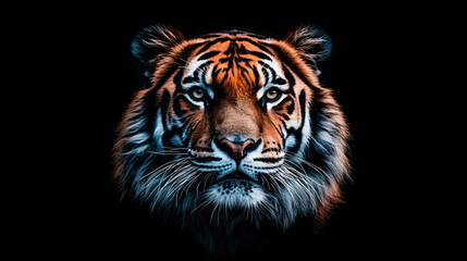 Obraz premium Stunning Portrait Bengal Tiger Natural Habitat Intense Gaze Beautifully Patterned Fur Wildlife Nature Photography fish eye camera selfie cute nose face head wallpaper wall art zoo safari forest park