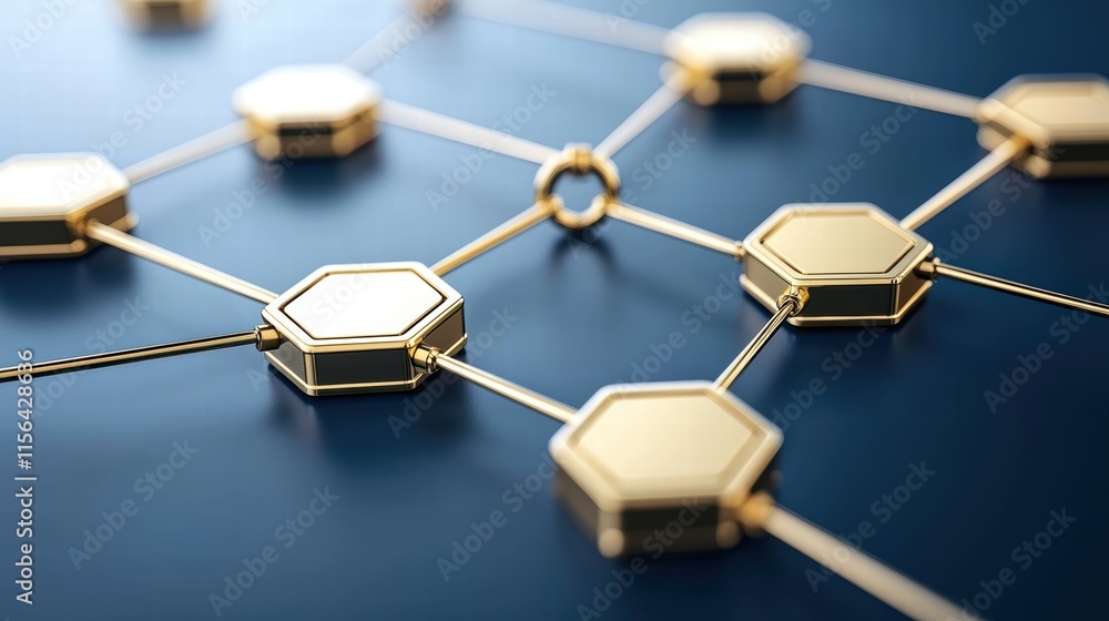 Aufkleber golden hexagonal network structure on blue background for technology