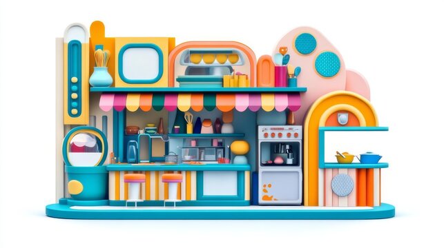 Vibrant kitchen setup with various colorful food items.