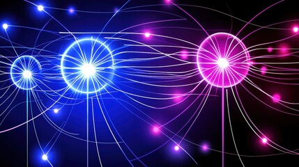 Obraz premium Abstract Light Effects with Pulsing Energy Spheres on Dark Background