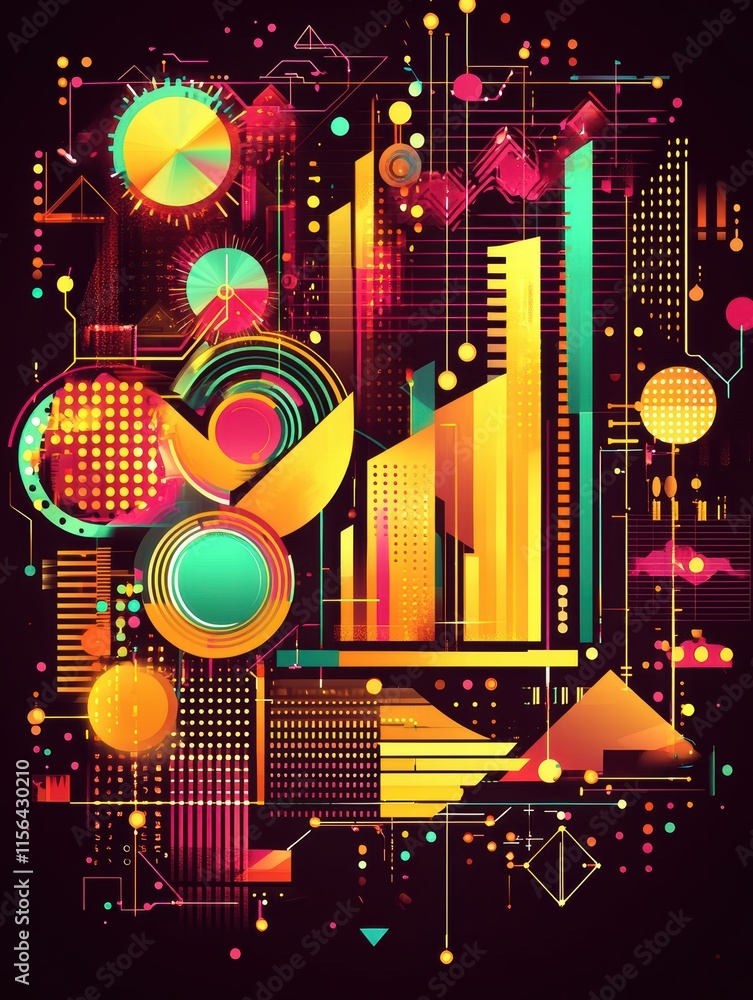 Poster abstract colorful composition with geometric shapes and patterns