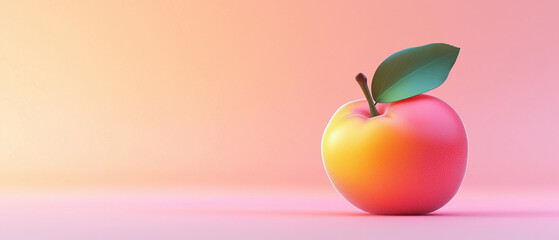 Single Pink and Yellow Apple on Pink Background.