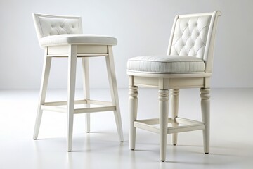 High-Resolution 8K Close-Up of White Stool and Chair Set - Isolated on White Background