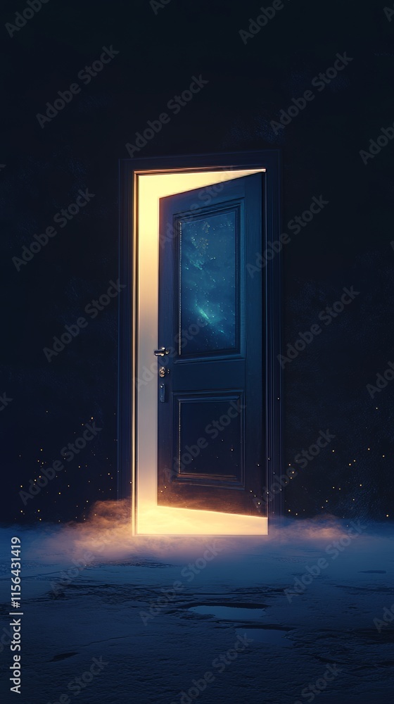 Canvas Prints a door is open in a dark room. the door is lit up with a light