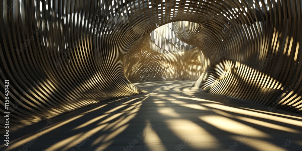 Poster a captivating view of a modern architectural tunnel showcasing intricate light and shadow play on it