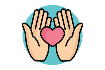 Obraz premium Kindness icon. colored outline icon style. hand with heart. icon related to donation and charity. donation elements vector illustration