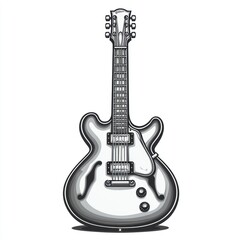Naklejka premium Monochrome illustration of a hollow-body electric guitar.