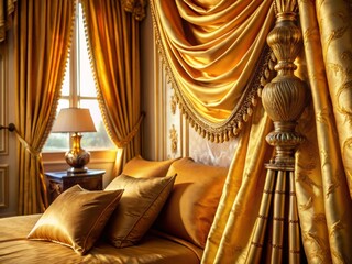 Luxurious Bedroom Curtains: Close-Up Photography of Elegant Drapes & Window Treatments