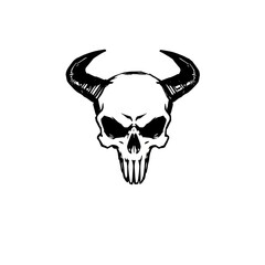 Skull with Horns a Fierce Demon Head Design